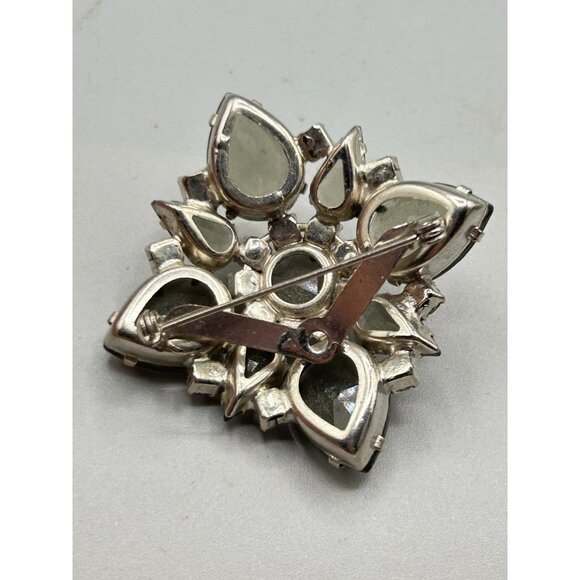 Vintage Grey Black Diamond Shape Rhinestones Pin Brooch Silver Tone Layered Pin - Picture 4 of 9